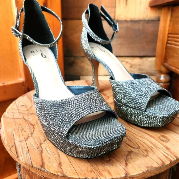 MIX NO.6 LAPEA PLATFORM RHINESTONE COVERED SANDALS/HEELS-SIZE 8.5 - Picture 3 of 12